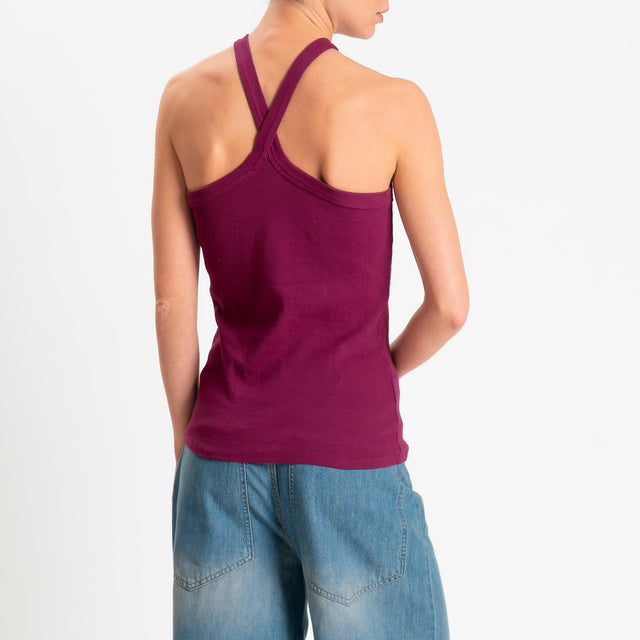 Zeroassoluto- Top a costine scollo incrociato cotone elasticizzato - berry