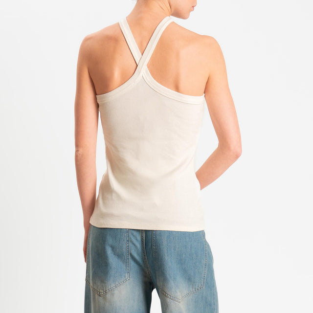 Zeroassoluto- Top a costine scollo incrociato cotone elasticizzato - burro