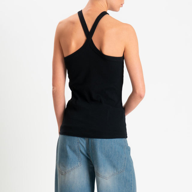 Zeroassoluto- Top a costine scollo incrociato cotone elasticizzato - Nero