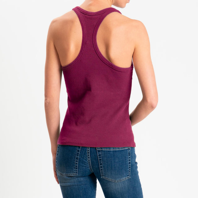 Zeroassoluto- Top a costine scollo vogatore cotone elasticizzato - berry