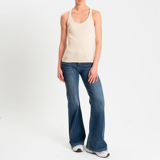 Zeroassoluto- Top a costine scollo vogatore cotone elasticizzato - burro