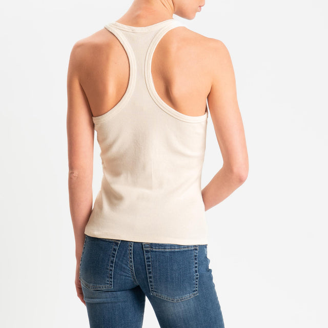 Zeroassoluto- Top a costine scollo vogatore cotone elasticizzato - burro
