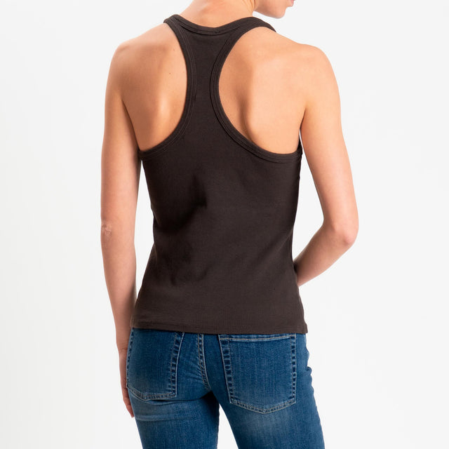 Zeroassoluto- Top a costine scollo vogatore cotone elasticizzato - moro