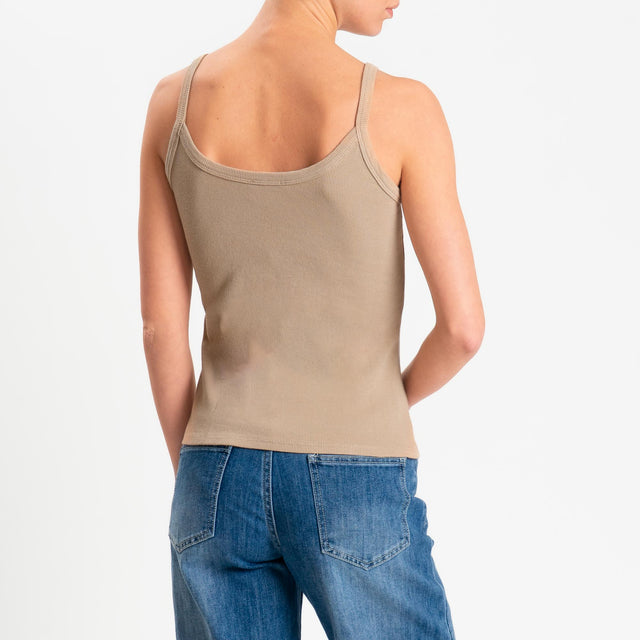 Zeroassoluto- Top a costine scollo stondato cotone elasticizzato - Beige