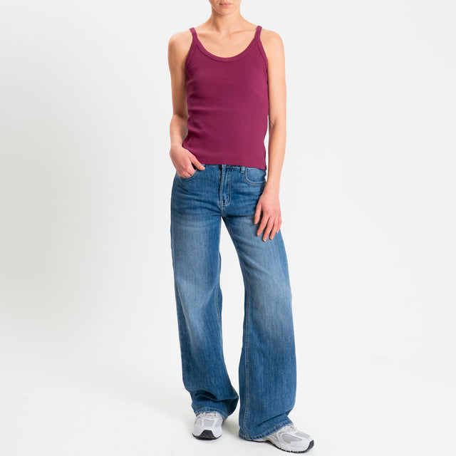 Zeroassoluto- Top a costine scollo stondato cotone elasticizzato - berry