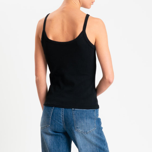 Zeroassoluto- Top a costine scollo stondato cotone elasticizzato - Nero