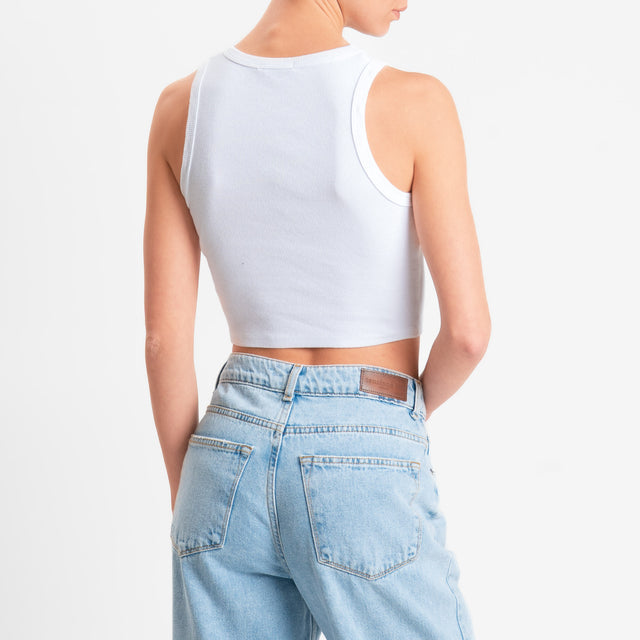 Zeroassoluto-Top crop a costine cotone elasticizzato - bianco