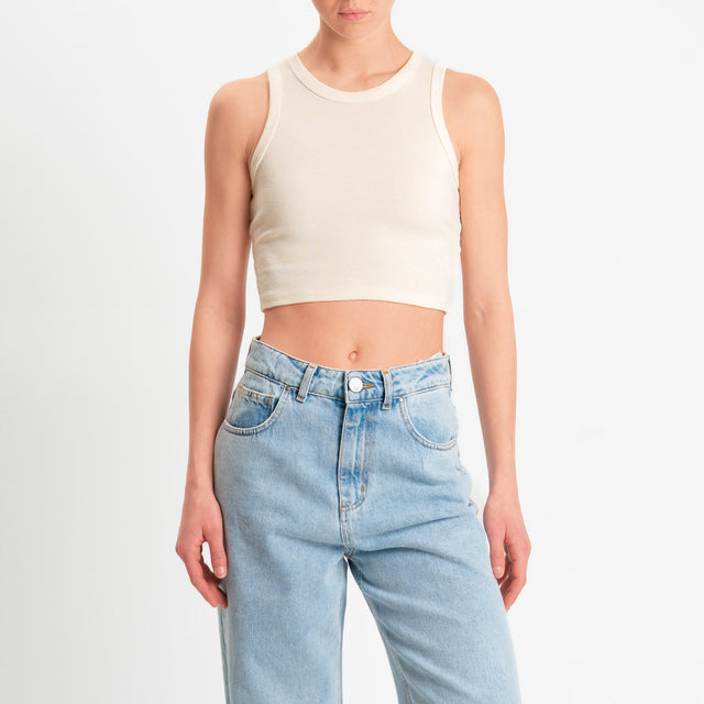 Zeroassoluto-Top crop a costine cotone elasticizzato - burro