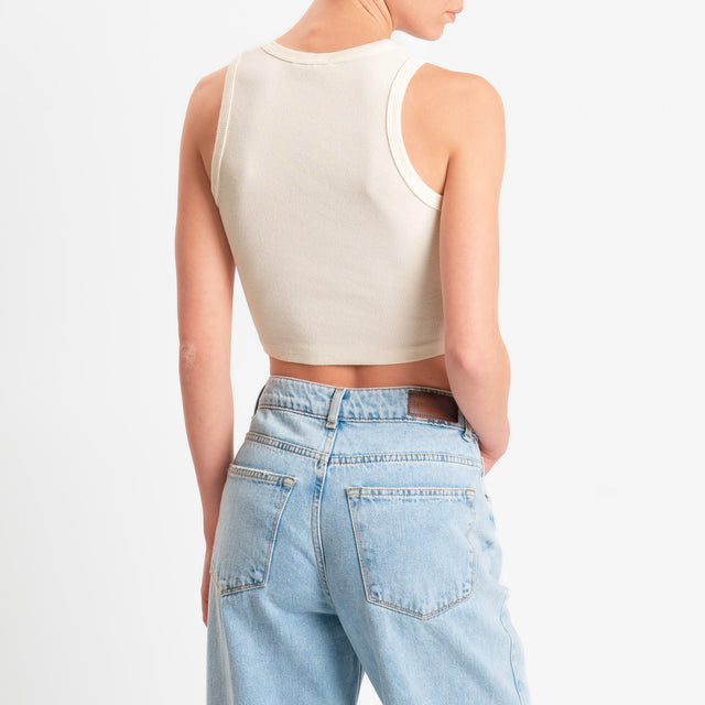 Zeroassoluto-Top crop a costine cotone elasticizzato - burro