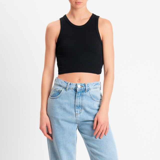Zeroassoluto-Top crop a costine cotone elasticizzato - nero