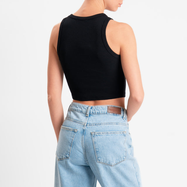 Zeroassoluto-Top crop a costine cotone elasticizzato - nero