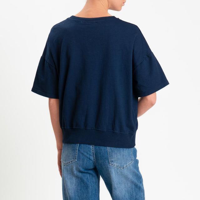 Zeroassoluto-Felpa light girocollo mezza manica - blu