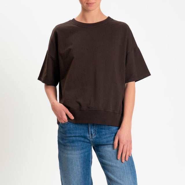 Zeroassoluto-Felpa light girocollo mezza manica - moro