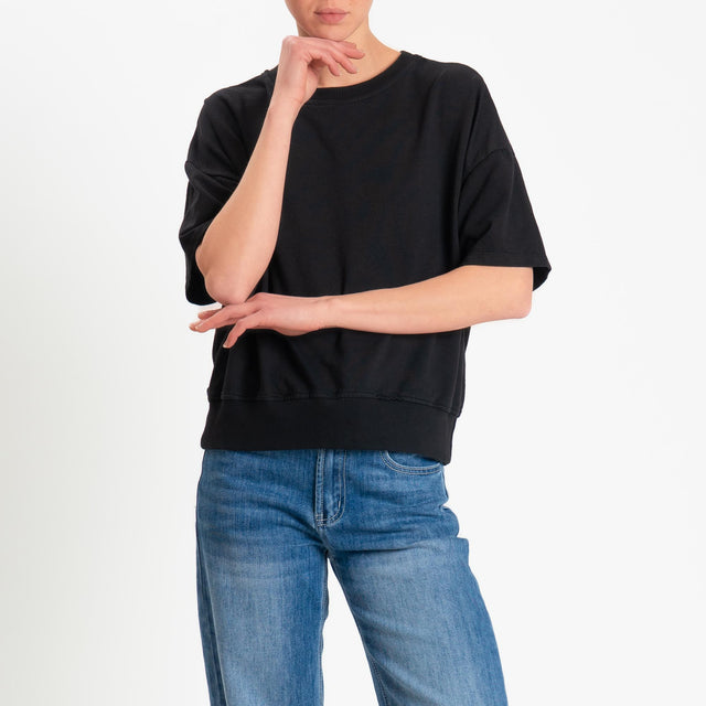 Zeroassoluto-Felpa light girocollo mezza manica - nero