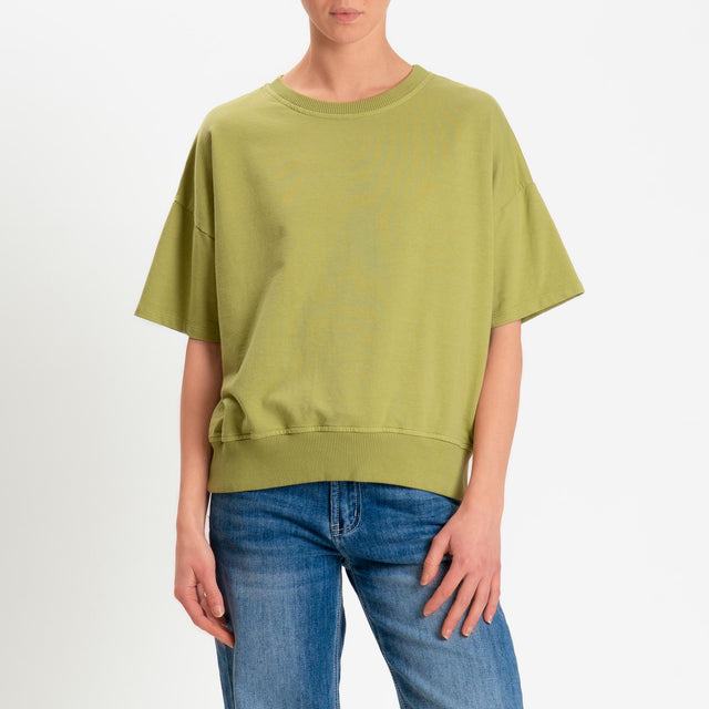 Zeroassoluto-Felpa light girocollo mezza manica - pistacchio