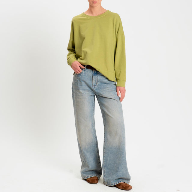 Zeroassoluto-Felpa light scatola spacchi laterali - pistacchio