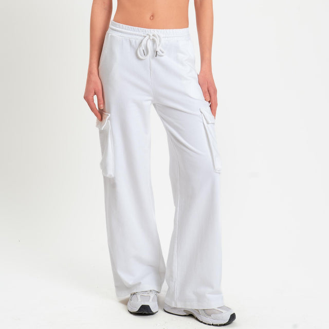 Zeroassoluto-Pantalone felpa light cargo - bianco