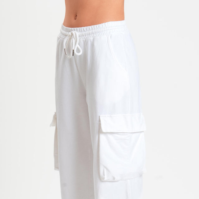Zeroassoluto-Pantalone felpa light cargo - bianco