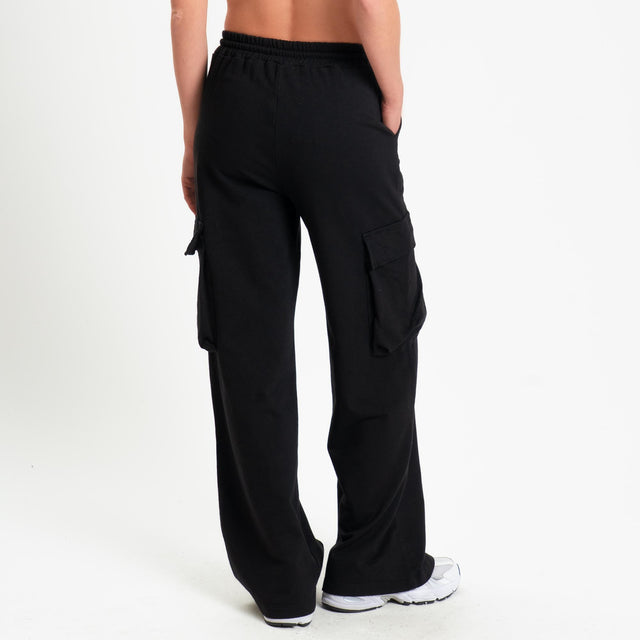 Zeroassoluto-Pantalone felpa light cargo - nero