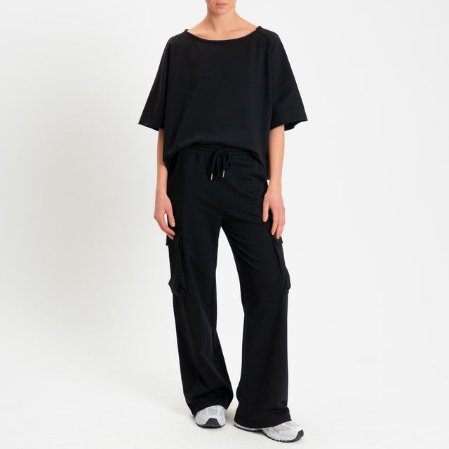 Zeroassoluto-Pantalone felpa light cargo - nero