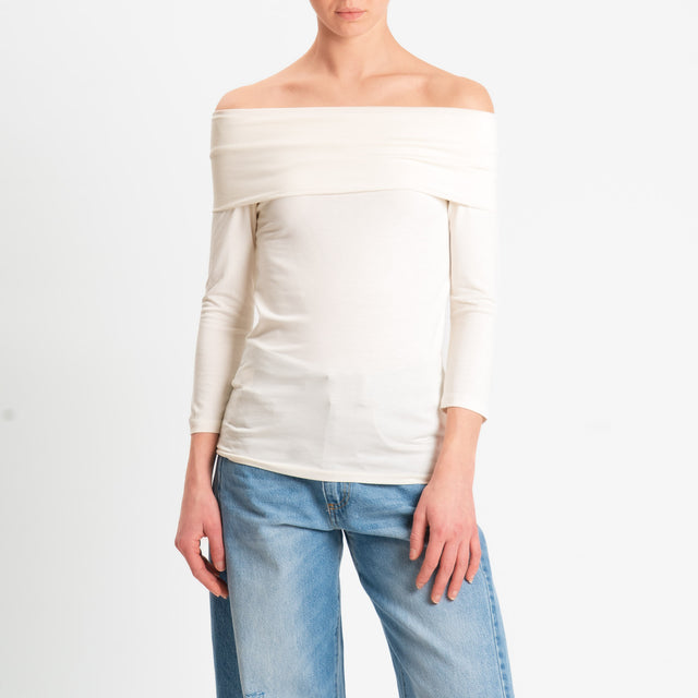 Zeroassoluto-T-shirt collo shiffer in jersey elasticizzato - burro