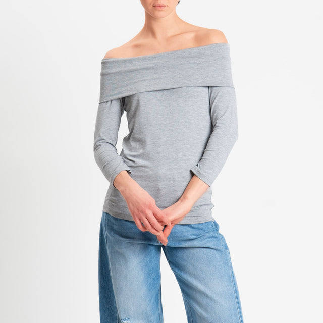 Zeroassoluto-T-shirt collo shiffer in jersey elasticizzato - grigio melange