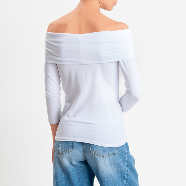 Zeroassoluto-T-shirt collo shiffer in jersey elasticizzato - bianco