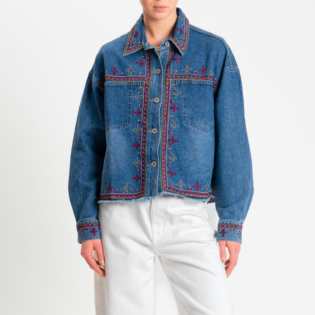 Zeroassoluto-Giacca camicia con ricami - denim