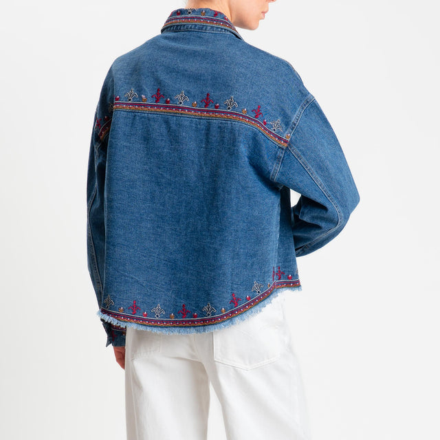 Zeroassoluto-Giacca camicia con ricami - denim