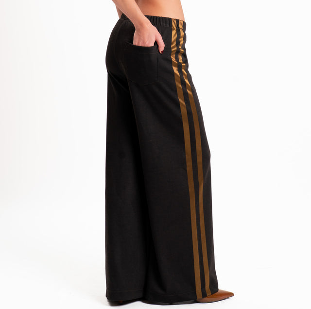 Zeroassoluto-Pantalone bande laterali con elastico in vita - moro/cuoio