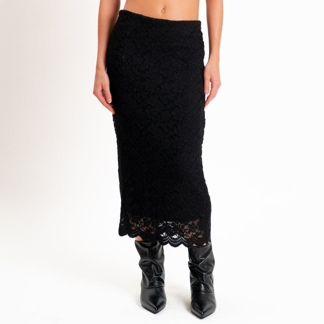Zeroassoluto-Gonna in pizzo floreale elasticizzata - nero