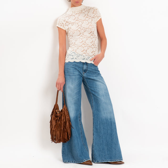Zeroassoluto-T-shirt in pizzo floreale elasticizza - burro