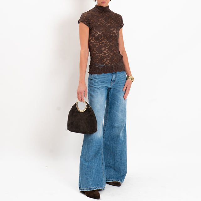 Zeroassoluto-T-shirt in pizzo floreale elasticizza - moro