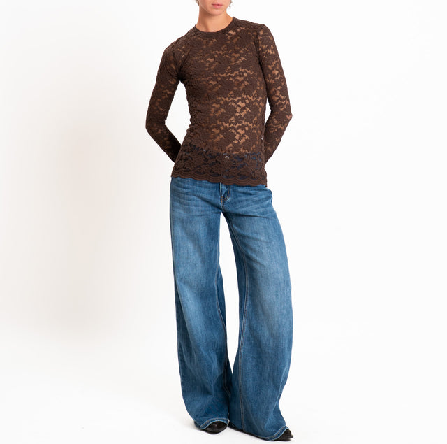 Zeroassoluto-T-shirt in pizzo floreale elasticizza - moro