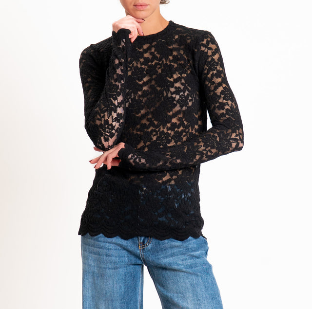 Zeroassoluto-T-shirt in pizzo floreale elasticizza - nero