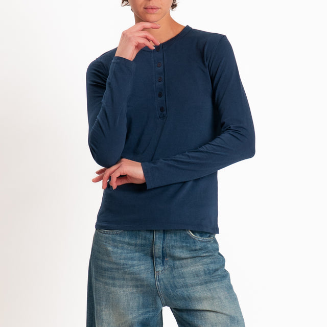 Zeroassoluto-T-shirt serafino elasticizzata- blu