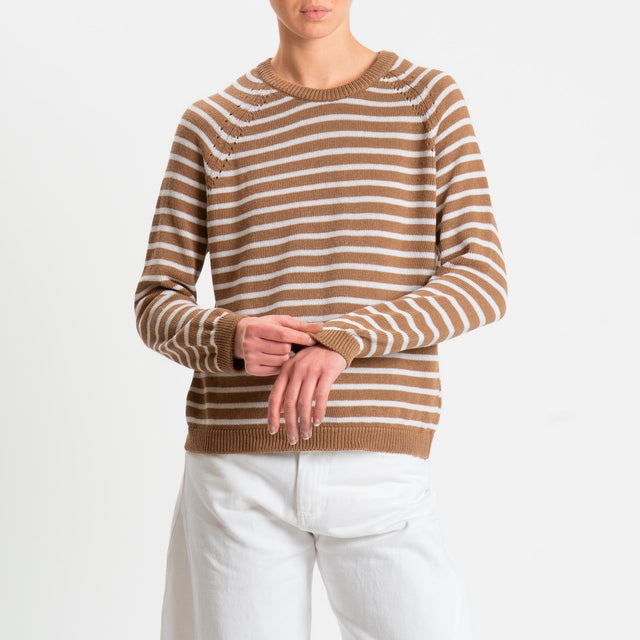 Zeroassoluto-Maglia righe calatura spalle - biscotto/ecru