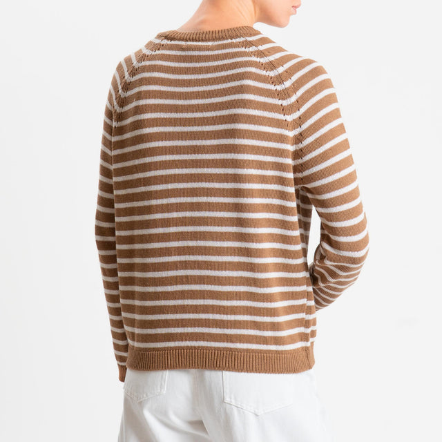 Zeroassoluto-Maglia righe calatura spalle - biscotto/ecru