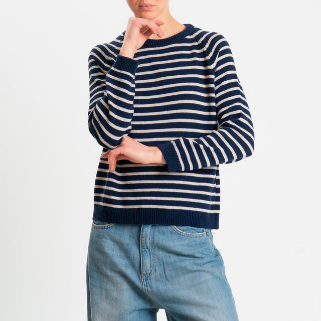 Zeroassoluto-Maglia righe calatura spalle - blu/sand