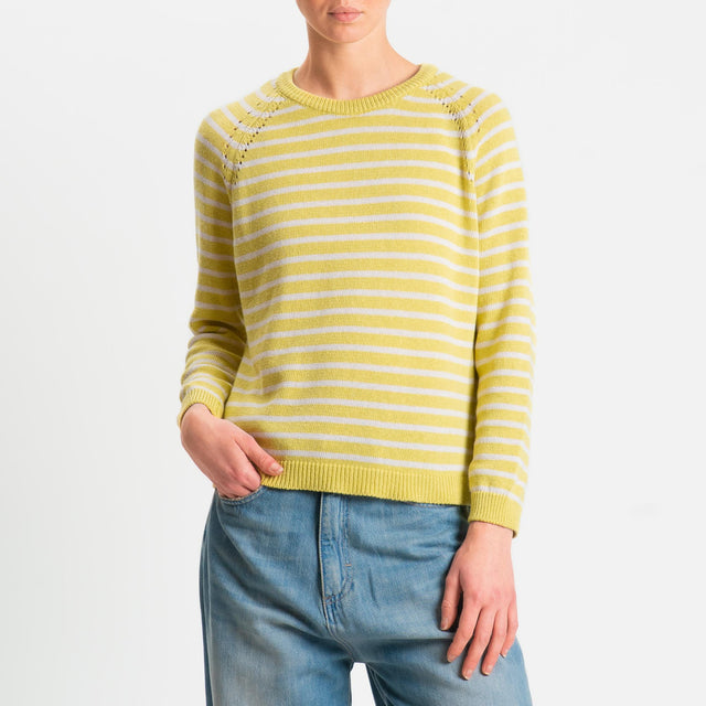 Zeroassoluto-Maglia righe calatura spalle - lime/ecru