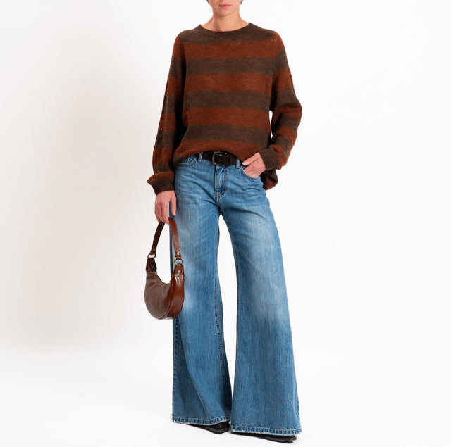 Zeroassoluto - Mixed alpaca striped sweater - dark brown/rust