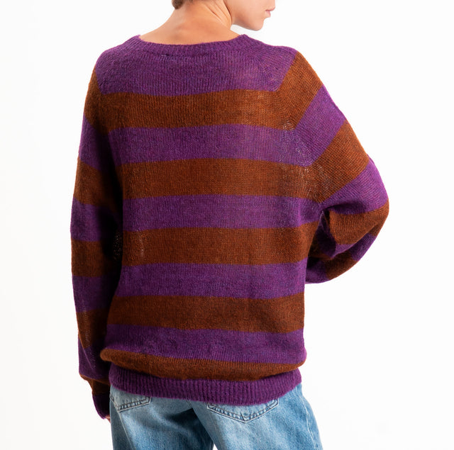 Zeroassoluto-Maglia righe misto alpaca - viola/rust