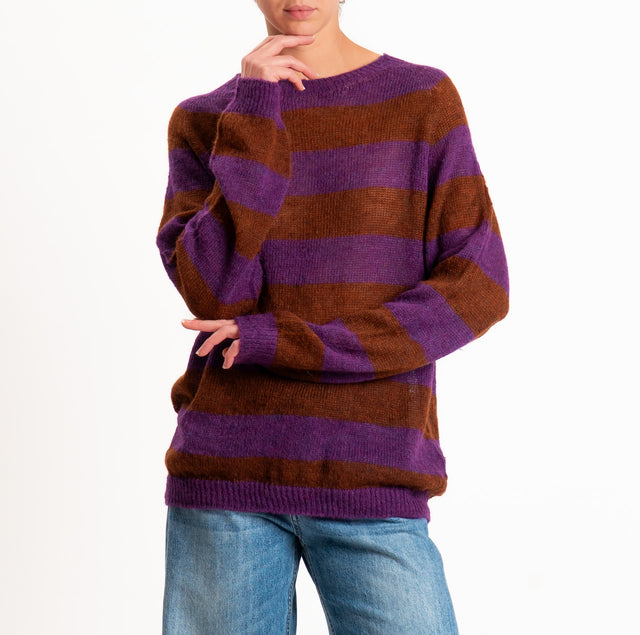 Zeroassoluto-Maglia righe misto alpaca - viola/rust