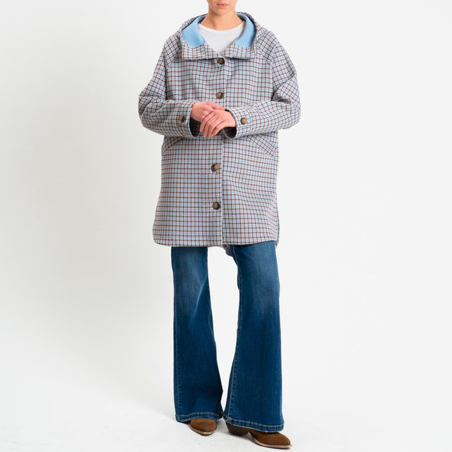 Zeroassoluto-Cappotto pied de poule neoprene - celeste/cuoio/burro