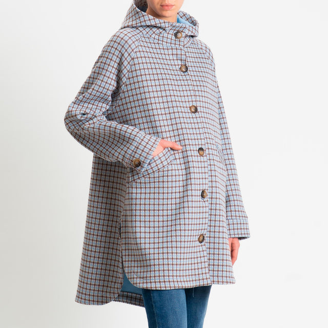 Zeroassoluto-Cappotto pied de poule neoprene - celeste/cuoio/burro