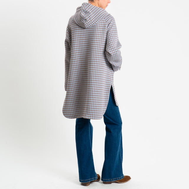 Zeroassoluto-Cappotto pied de poule neoprene - celeste/cuoio/burro