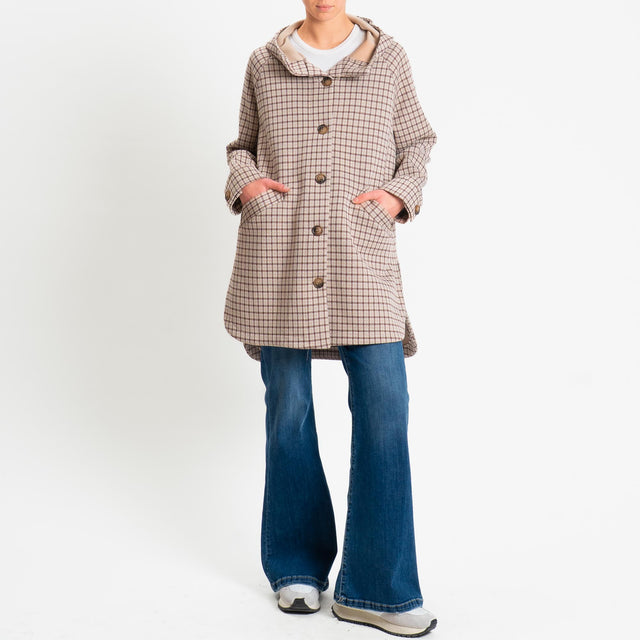 Zeroassoluto-Cappotto pied de poule neoprene - beige/cuoio/burro