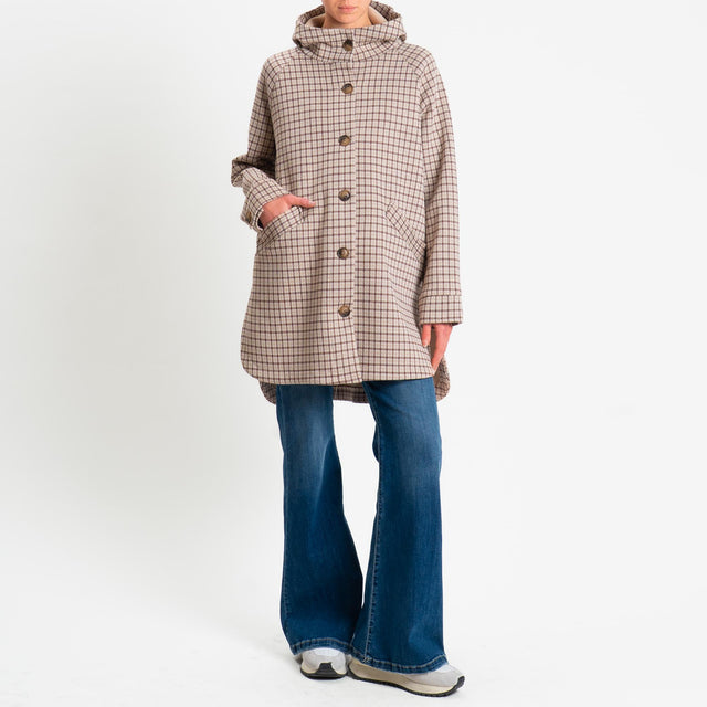 Zeroassoluto-Cappotto pied de poule neoprene - beige/cuoio/burro
