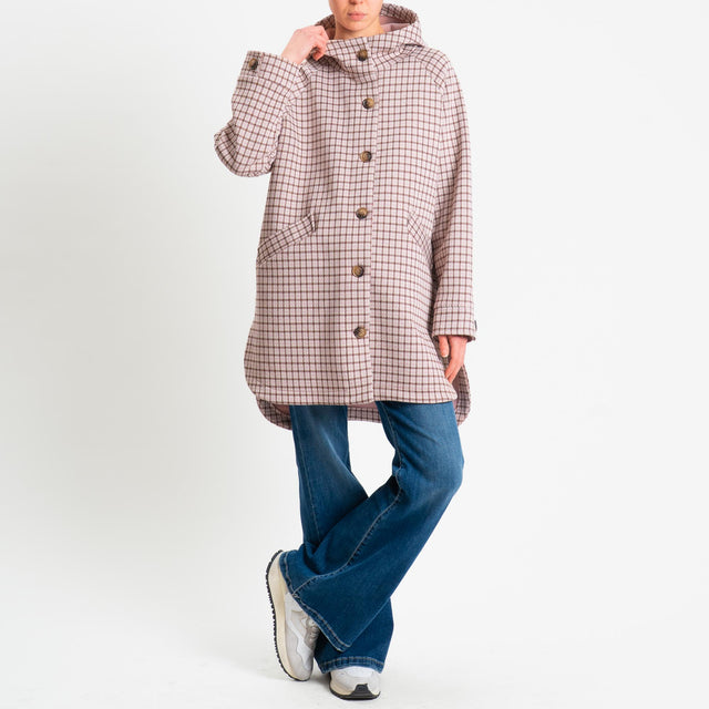 Zeroassoluto-Cappotto pied de poule neoprene - rosa/cuoio/burro