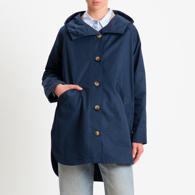 Zeroassoluto-Trench spacchi laterali con cappuccio - blu